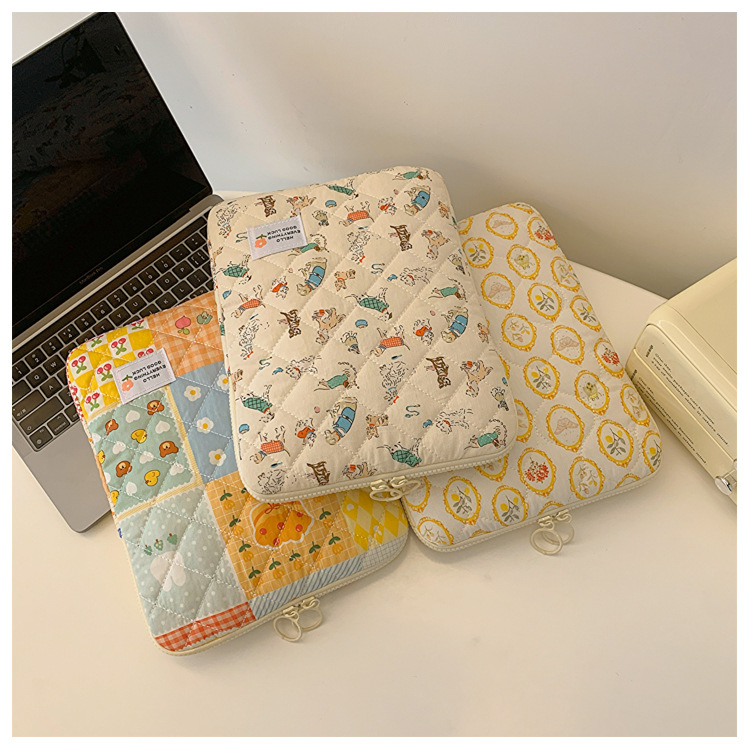 Laptop tároló táska vászonból, nylon bélés, geometriai minta, lélegző