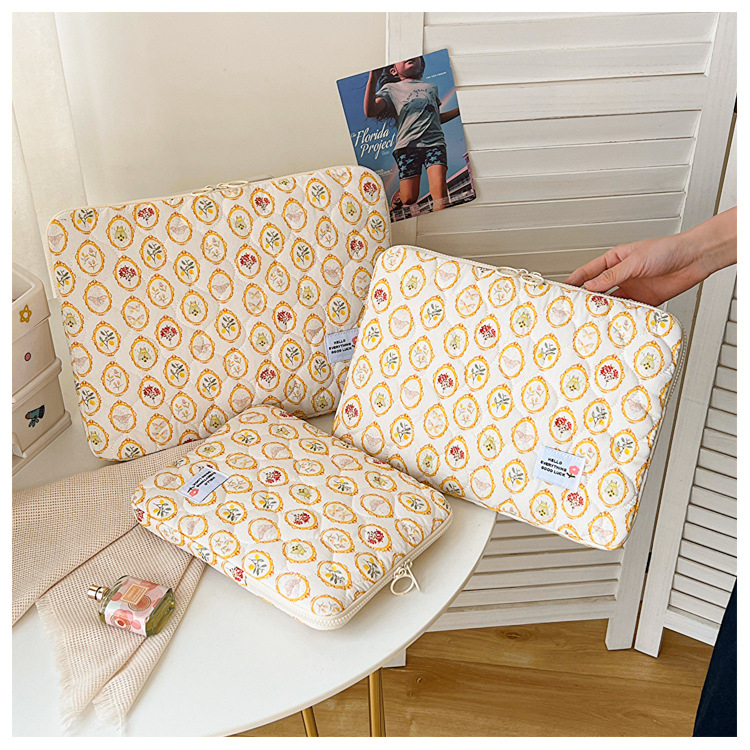 Laptop tároló táska vászonból, nylon bélés, geometriai minta, lélegző