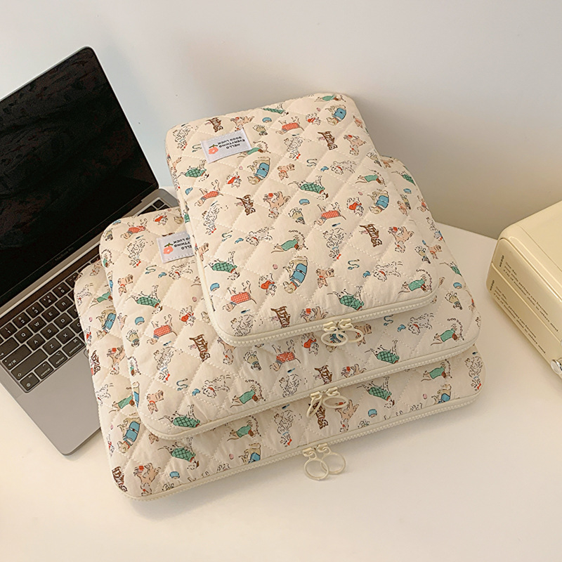 Laptop tároló táska vászonból, nylon bélés, geometriai minta, lélegző