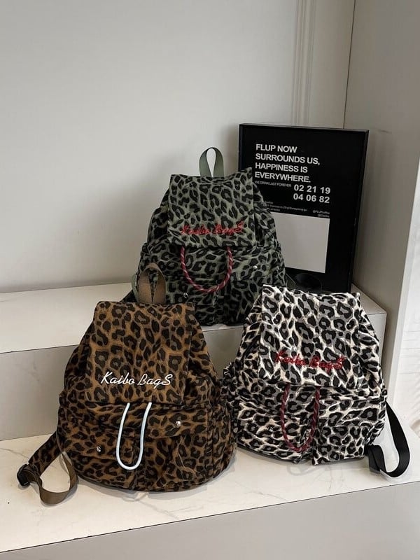 Ženski kožni ruksak s leopard printom, kapacitet 36–55 L, za 13-inčni laptop, lagan, rameni jastuci s zračnim jastučićima