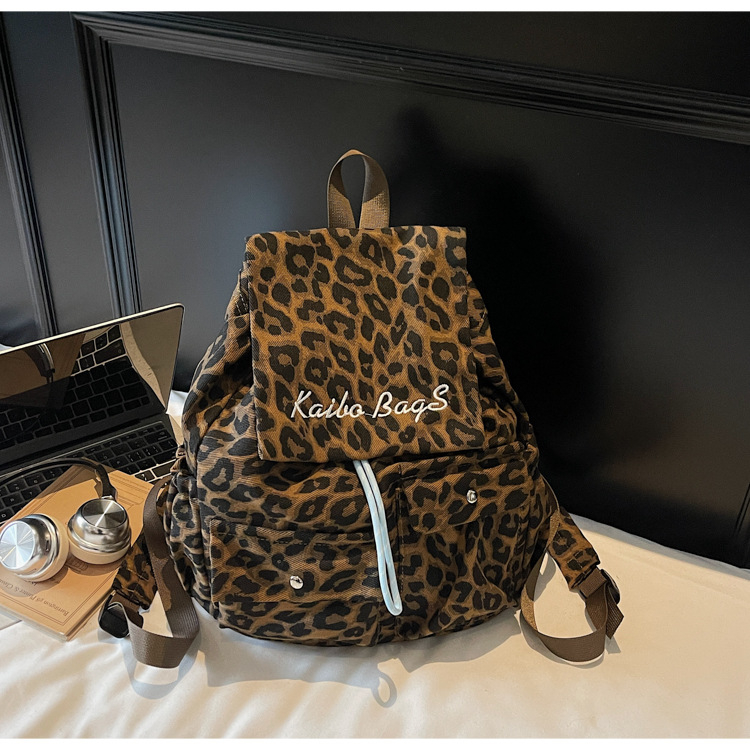 Ženski kožni ruksak s leopard printom, kapacitet 36–55 L, za 13-inčni laptop, lagan, rameni jastuci s zračnim jastučićima