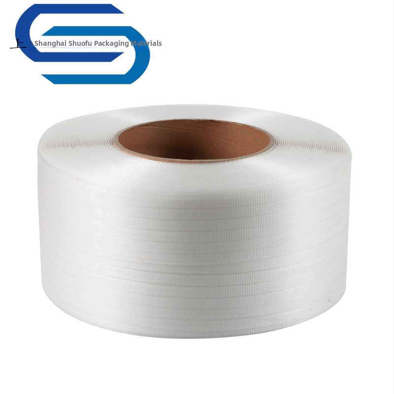 Caurspīdīga PP iepakošanas lente (biezums 0,8 mm, platums 5–18 mm, vilkšanas spēks 100–300 kg, rulļa ārējais diametrs 400 mm)