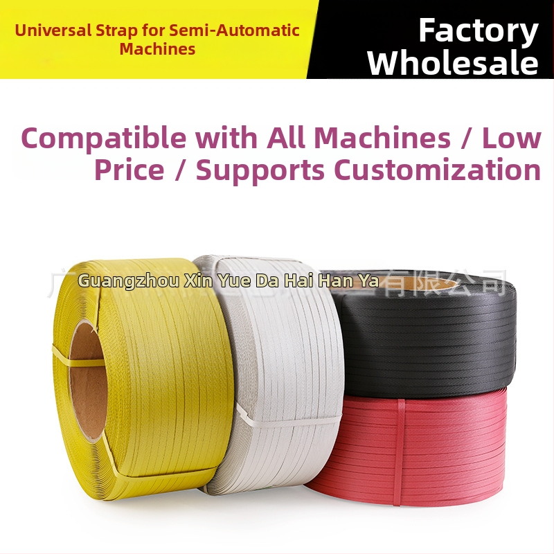 Daļēji automātiska iepakošanas iekārta ar universālu PP lentu; Materiāls: PP; Izturība pret vilkmi 60 kg; Svars 80; Tips: maisu siksnas, saitēšanas siksnas, fiksējošas siksnas