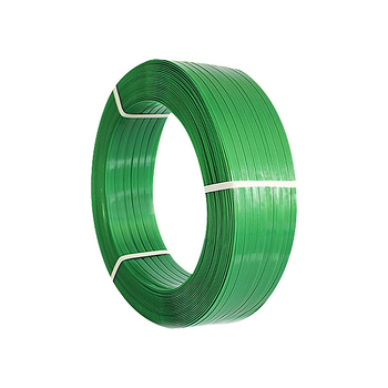 Mašīnām paredzēta augstas izturības PET poliestera lente kartonu, koksnei un papīram rūpniecībai; izturība 500 kg; ruļļa ārējais diametrs 600 mm; iekšējais diametrs 406 mm; ruļļa masa 20/50 kg