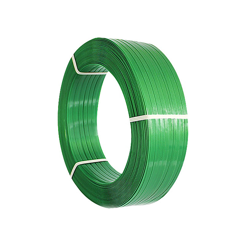 Mašīnām paredzēta augstas izturības PET poliestera lente kartonu, koksnei un papīram rūpniecībai; izturība 500 kg; ruļļa ārējais diametrs 600 mm; iekšējais diametrs 406 mm; ruļļa masa 20/50 kg