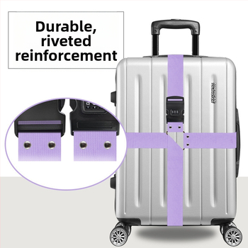 Bandă de bagaje cu cruce întărită și lacăt cu combinație, pentru împachetarea și fixarea valizelor; material corduroy