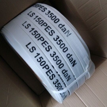 Pletienas iepakošanas siksnas smagai lietošanai – Dacron šķiedra, izturība 750–5000 kg, ārējais rullīšu diametrs 400 mm, iekšējais diametrs 76 mm, AAA klase