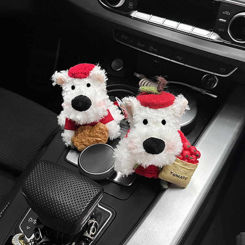 West Highland plišana lutka s motivom trešnje – slatki privjesak za torbu i auto ključeve, crveni akcenti