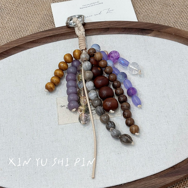 Висулка за чанти, ръчно плетена, флорални мотиви, смесени материали, ретро стил