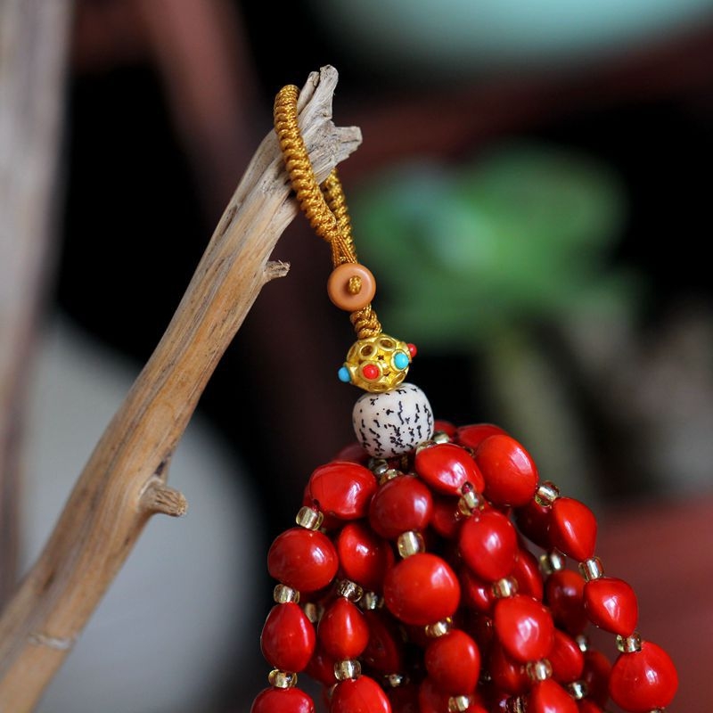 Breloc s 108 Bodhi sjemenkama, crveni grah, izrezani privjesak lotosa