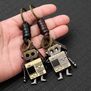 Kljucni privjesak od prave kože, robot u retro tkanom dizajnu s pokretnim rukama i nogama, privjesak za torbu