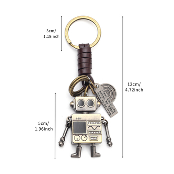 Kljucni privjesak od prave kože, robot u retro tkanom dizajnu s pokretnim rukama i nogama, privjesak za torbu