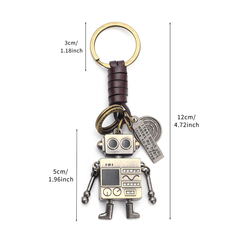 Kljucni privjesak od prave kože, robot u retro tkanom dizajnu s pokretnim rukama i nogama, privjesak za torbu