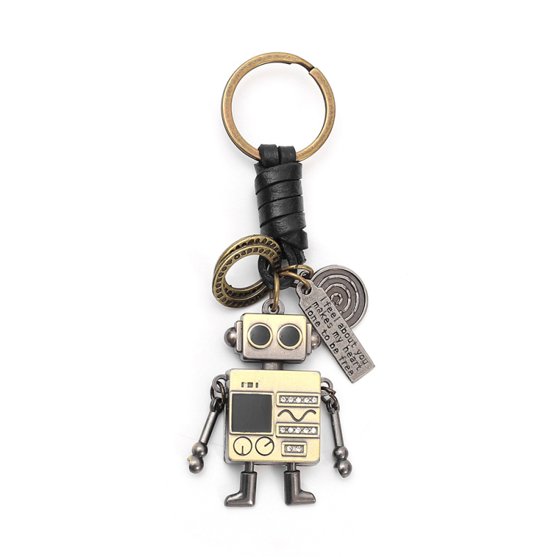 Kljucni privjesak od prave kože, robot u retro tkanom dizajnu s pokretnim rukama i nogama, privjesak za torbu