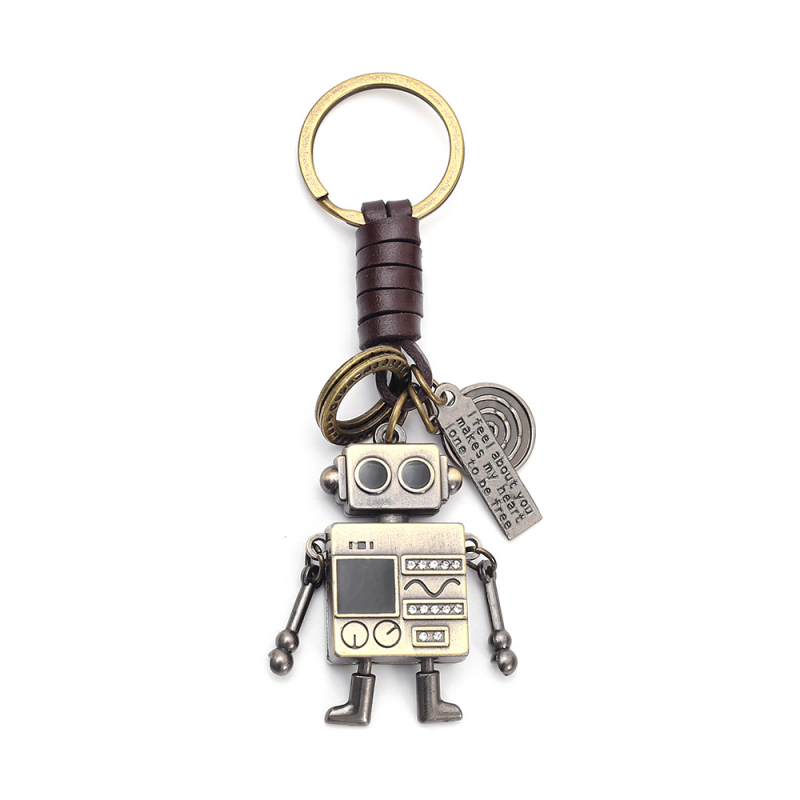 Kljucni privjesak od prave kože, robot u retro tkanom dizajnu s pokretnim rukama i nogama, privjesak za torbu