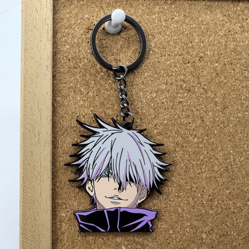 Metalni ključni lanac Gojo Satoru - Jujutsu Kaisen crtani lik, karikatura stil, završni lak premaz