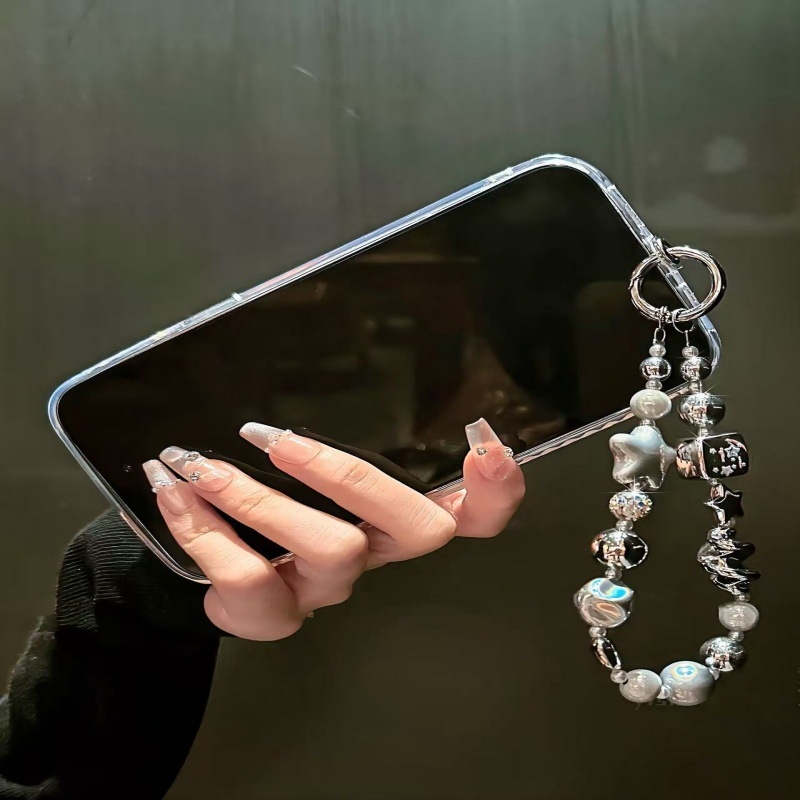Lanac za mobitel s perlicama i narukvicom, privjesak u obliku ključa, uzorak križ/kruna/ rimskih brojeva, ručno izrađene perlice, plastika/smola