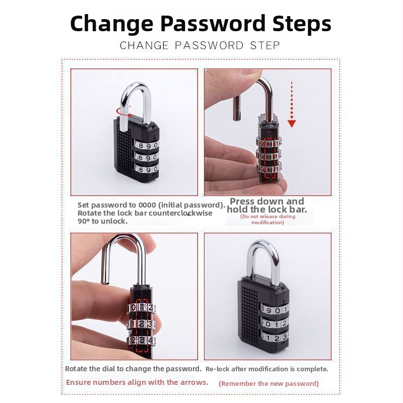 Személyre szabható kombinációs zár szekrényekhez és poggyászhoz, jelszó módosítható, ideális edzőterembe, kollégiumba és otthoni használatra (Type: Customs combination lock; Model: Other; Scope: Other; Rod thickness: Other; Rod spacing: Other)