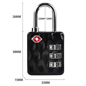 Багажна заключваща ключалка TSA-013, цинкова сплав, числова комбинация, модерен дизайн, подходяща за пътуване, 3,5 мм дебелина на штифта, 13 мм разстояние между штифтовете