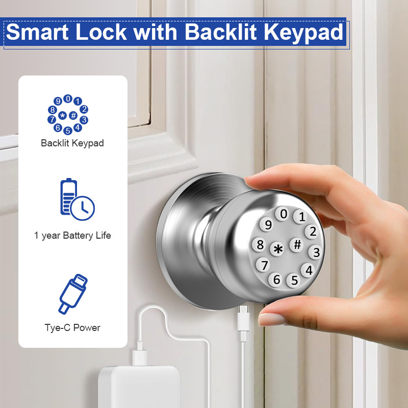 Pametna brava za vrata Sf049 - kućište od aluminijske legure; pristup PIN/Bluetooth/ključ; za drvena vrata spavaće sobe; razmak šipki 85 mm; moderan minimalistički dizajn; brend Smart maker