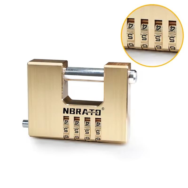 Кодова заключалка с числов код – месингова правоъгълна заключалка за порти и вериги (модел RE-189)