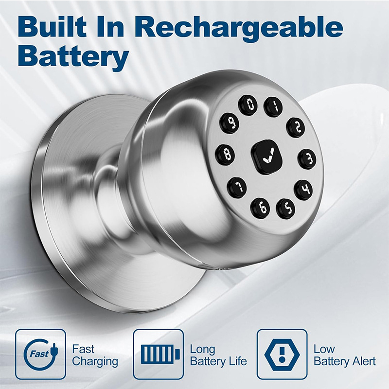 Умна шарова брава с клавиатура за врати — модел K10M, алуминиев сплав, цифров тип, подходяща за врати, дървени врати и складови врати, дебелина на заключващия прът 2,5 cm, разстояние между пръчките 35–55 mm