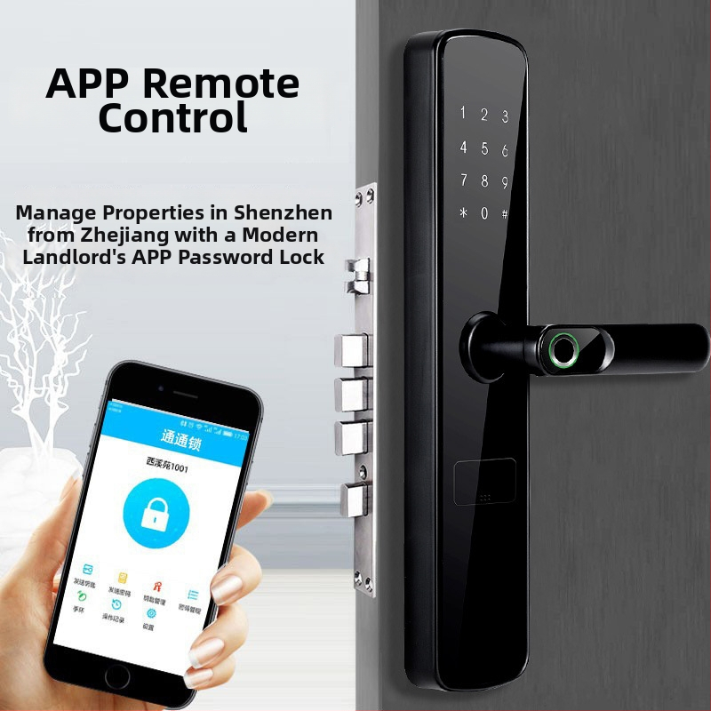 Умен заключващ механизъм с пръстов отпечатък, модел 01, стоманено тяло, за хотели и апартаменти, отключване Bluetooth, парола, пръстов отпечатък и карта, управление чрез приложение