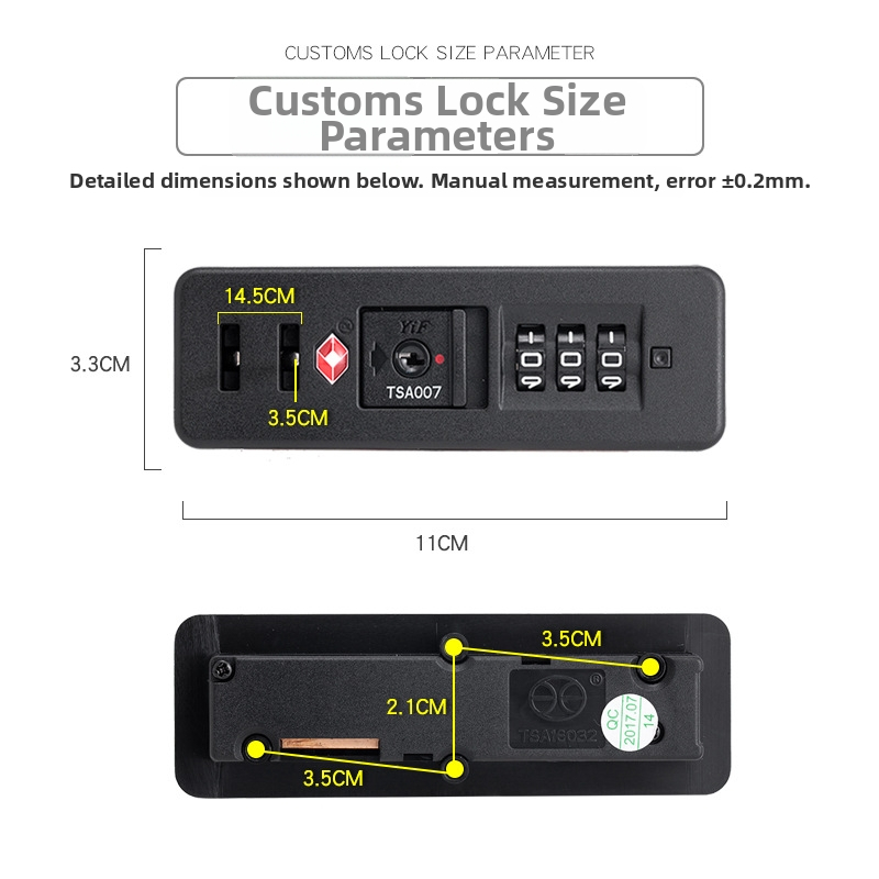 HD-108A ABS bagāžas paroles slēdzene, TSA 16032 – iebūvēta, izturīga pret nolietojumu
