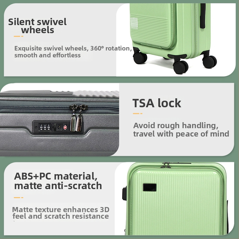 Set de bagaje din trei piese cu deschidere frontală și laterală, ABS+PC, lacăt TSA, strat de extensie, compartiment pentru laptop