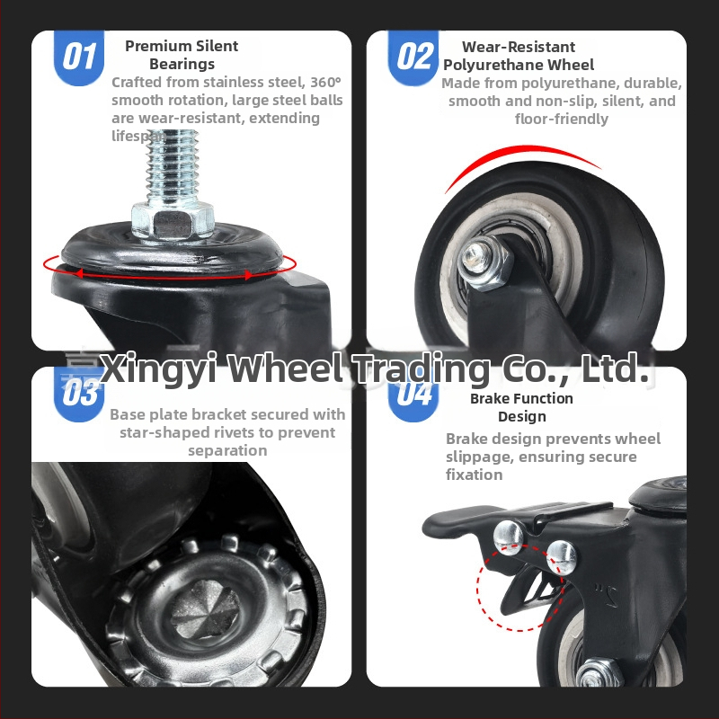 Pagasiratas pöörleva mehhanismiga ja piduriga, kohandatud kruvi suurus, PP materjal, bränd L.w