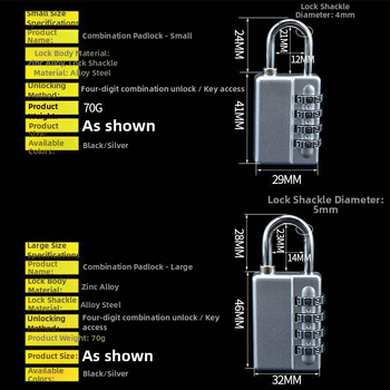 Încuietoare cu cod de 4 cifre, din aliaj de zinc, pentru dulapuri și bagaje