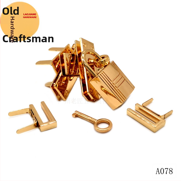 Astoņu detaļu somas riistvara komplekts: griežama slēdzene twist lock, eyelet un atslēga; cinka sakausējums; modelis A078; piemērots bagāžai