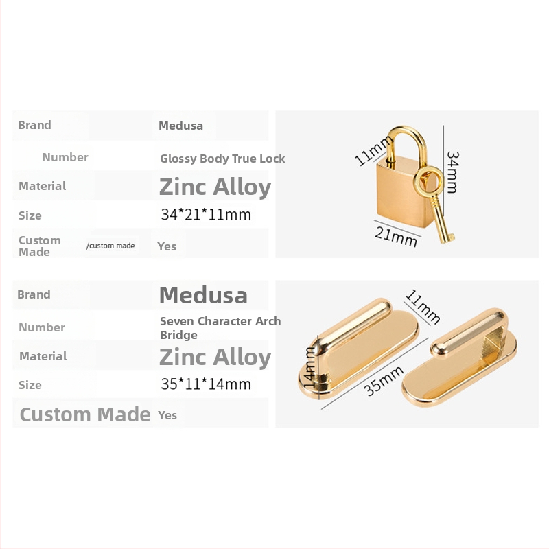 Somu bloķētājs Medeuth — cinka sakausējuma bloķētājs; modeļi: Long seat A, Square A, Sharp B, Bare body real lock, Seven-shaped arch bridge; pielāgošana pieejama; piemērots dažādām somām