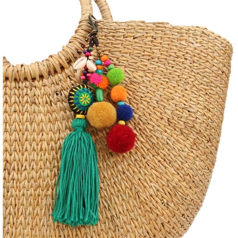 Rankinės pakabukas su kriauklių karoliukais ir kutais – Bohemiško stiliaus, ABS medžiaga, prekės kodas Zk1731079083381526802, bagažo aksesuarai