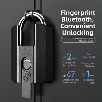 Електронно заключване с пръстов отпечатък, модел G916, водоустойчив дизайн, съхранява 50 отпечатъка, отключване над 10 000 пъти, време за сканиране под 2 секунди.