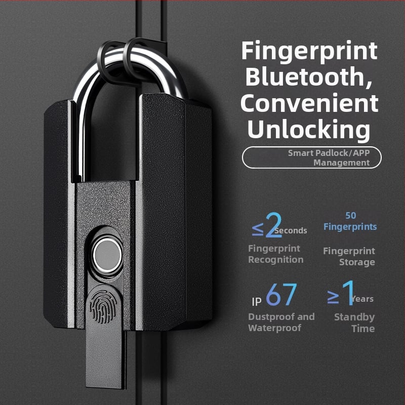 Електронно заключване с пръстов отпечатък, модел G916, водоустойчив дизайн, съхранява 50 отпечатъка, отключване над 10 000 пъти, време за сканиране под 2 секунди.