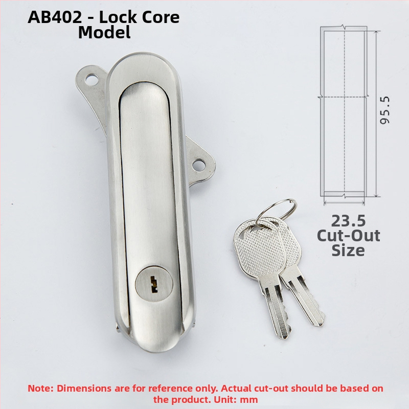 AB402 plakā slēdzene skapim, nerūsējošais tērauds, ar atslēgu, uzstādīšana ar slotu