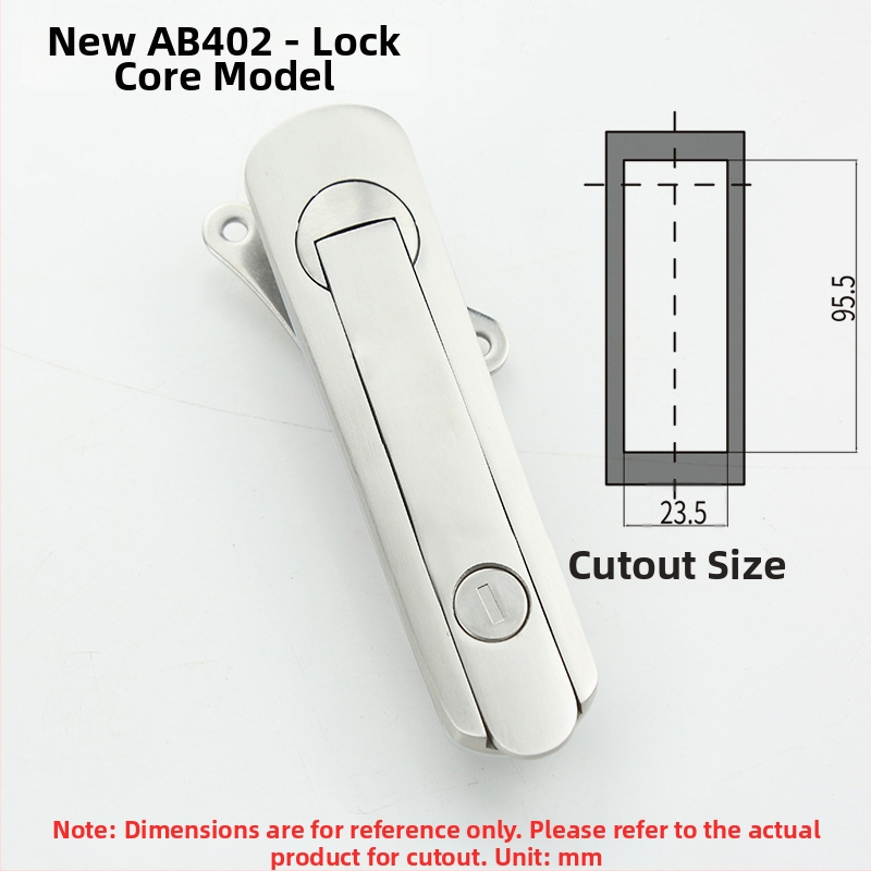 AB402 plakā slēdzene skapim, nerūsējošais tērauds, ar atslēgu, uzstādīšana ar slotu