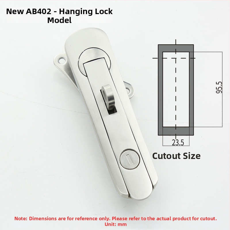 AB402 plakā slēdzene skapim, nerūsējošais tērauds, ar atslēgu, uzstādīšana ar slotu