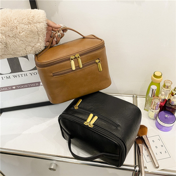 Korea stiili reisi kosmeetikakott, veekindel PU materjal, kaasaskantav suur maht, tõmblukuga avamine ja ühe suuna rattaga