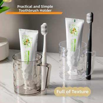 Pahar pentru gură și periuță de dinți cu mâner, model glaciar, acrilic, cilindric