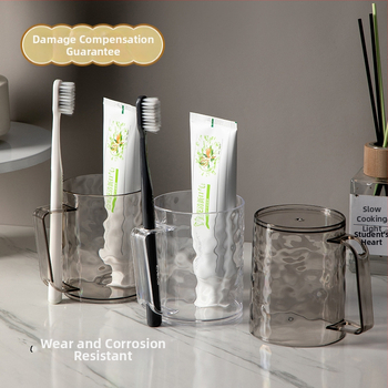 Pahar pentru gură și periuță de dinți cu mâner, model glaciar, acrilic, cilindric