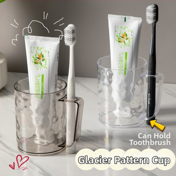 Pahar pentru gură și periuță de dinți cu mâner, model glaciar, acrilic, cilindric