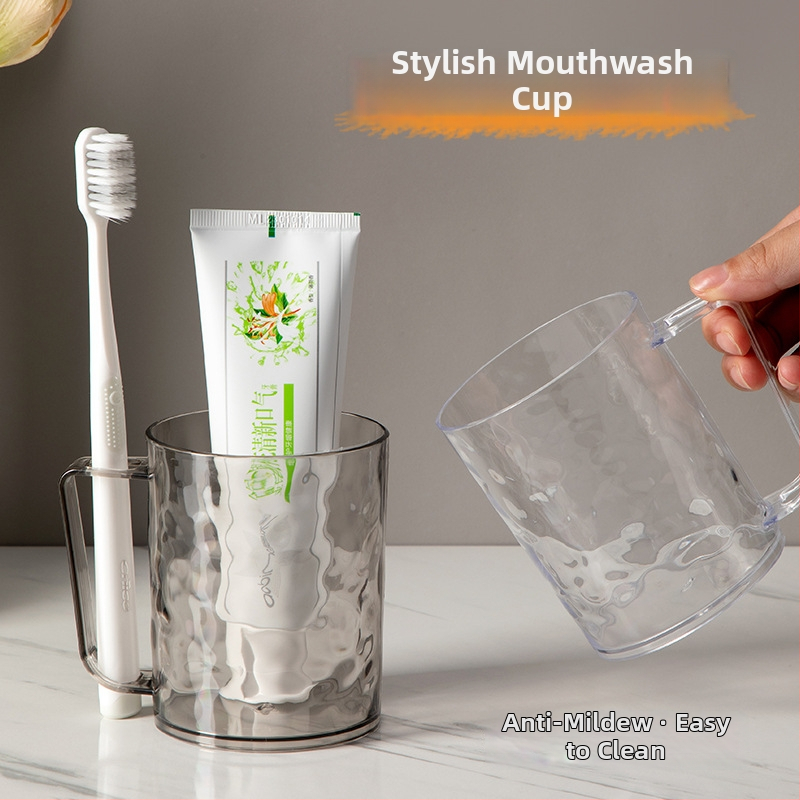 Mutes skalošanas un zobu birstes kauss ar rokturi, akrila materiāls, cilindriska forma, ar ledus glečera rakstu