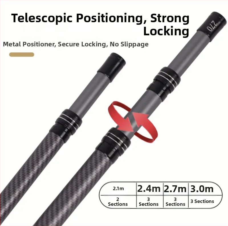 Ogļšķiedras makšķerēšanas tīkla stienis, teleskopisks ar putu rokturi, 4 daļas