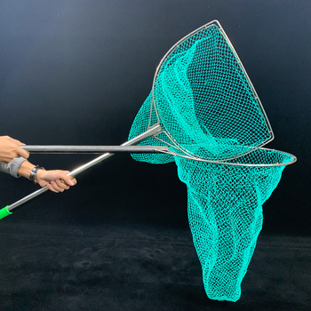 Τσάντα ψαρέματος από ανοξείδωτο ατσάλι με διπλούς εσωτερικούς δακτυλίους, δίχτυ με 9 κλώνους και μικρά μάτια, μακριά αντιολισθητική λαβή