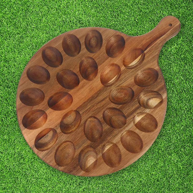 Дървен поднос за яйца, кръгъл с дръжка, многосекционен, модерен стил