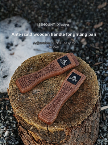 ISE MOUNT Lauko kepsninės keptuvės rankena su išplėtimu, anti-deginimui kietos medienos rankena, bajoneto tipo reguliuojamas pakėlėjas