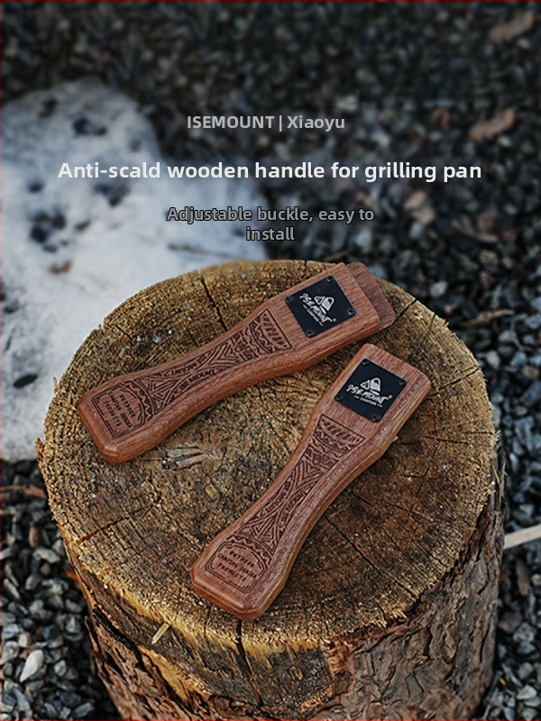 ISE MOUNT Lauko kepsninės keptuvės rankena su išplėtimu, anti-deginimui kietos medienos rankena, bajoneto tipo reguliuojamas pakėlėjas