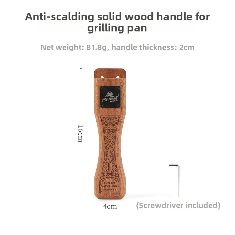 ISE MOUNT Lauko kepsninės keptuvės rankena su išplėtimu, anti-deginimui kietos medienos rankena, bajoneto tipo reguliuojamas pakėlėjas